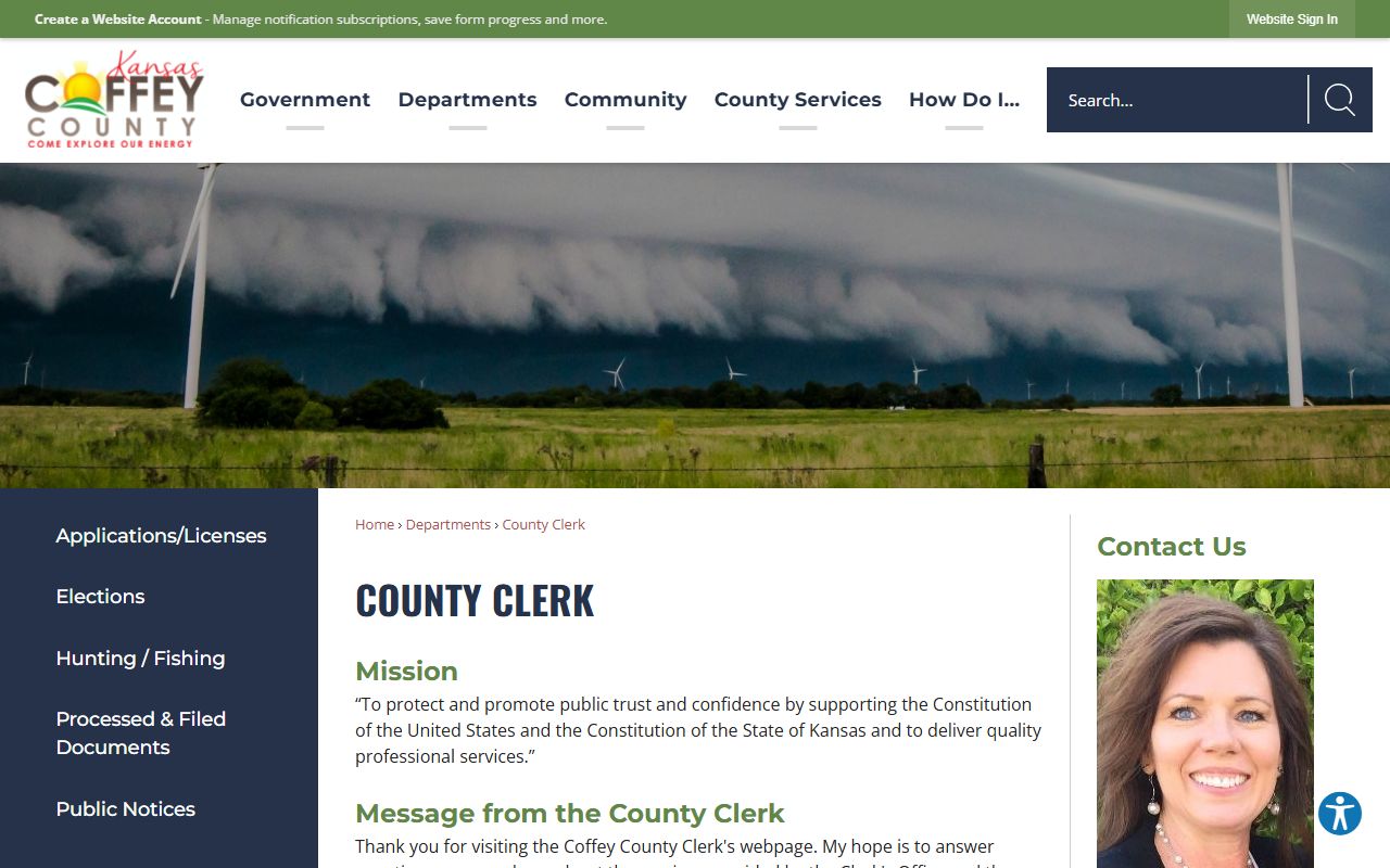 Coffey County Clerk official page with county administrative duties