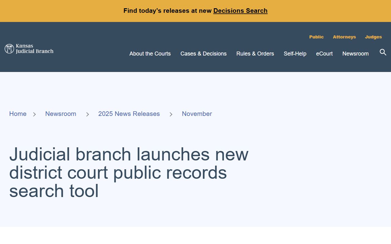 Coffey County court dockets Kansas Judicial Branch CaseSearch announcement