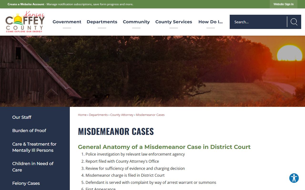 Coffey County court records misdemeanor case process page