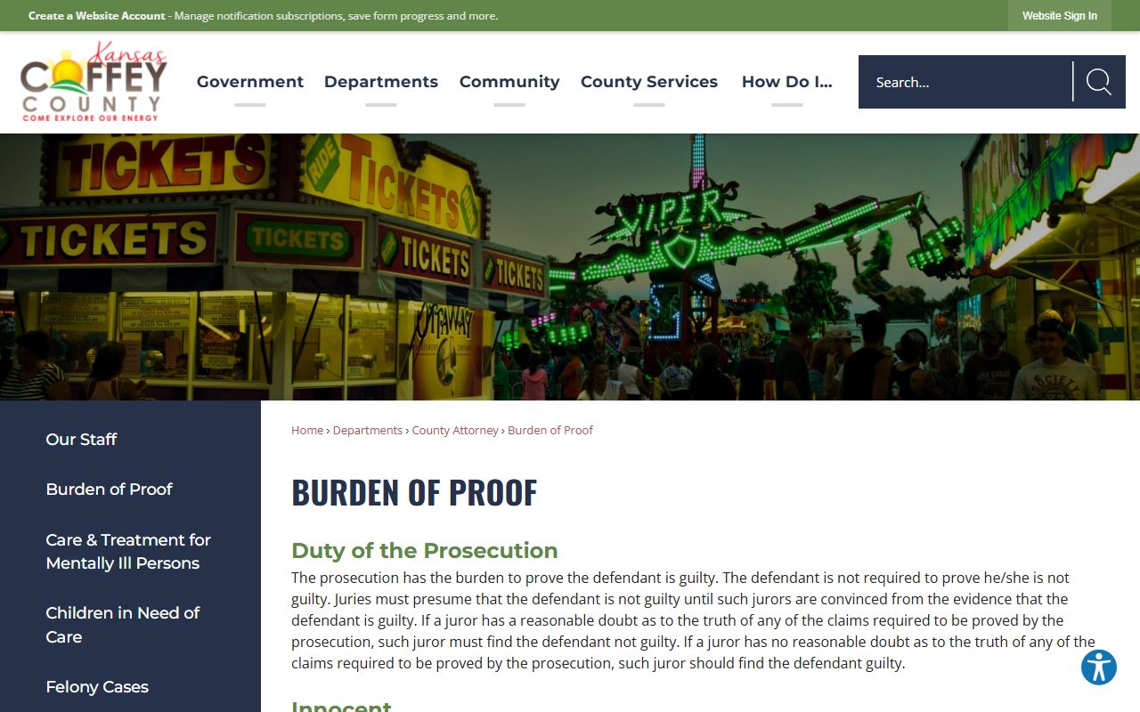 Coffey County criminal court records burden of proof page