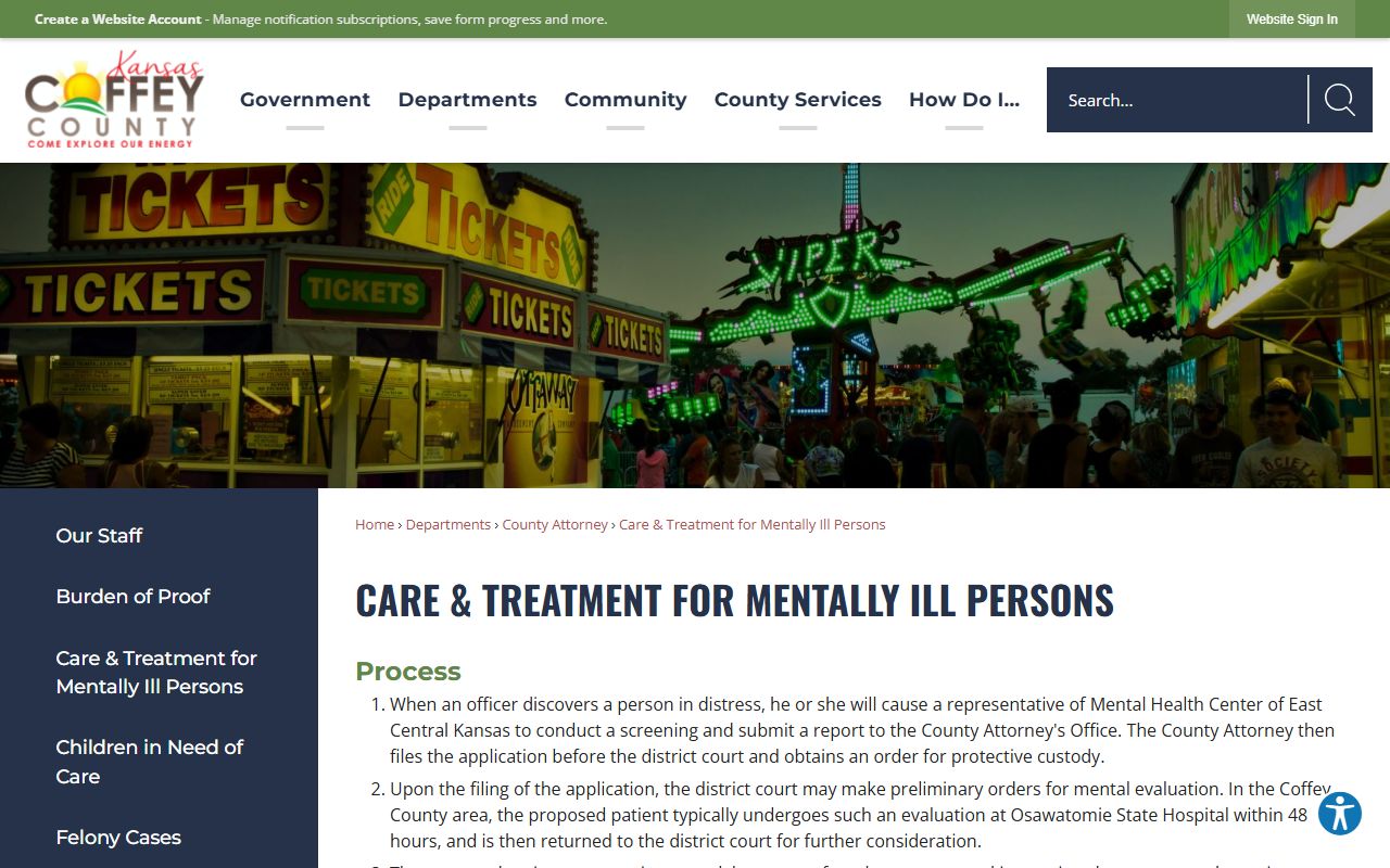 Coffey County criminal court records care and treatment prosecutor page