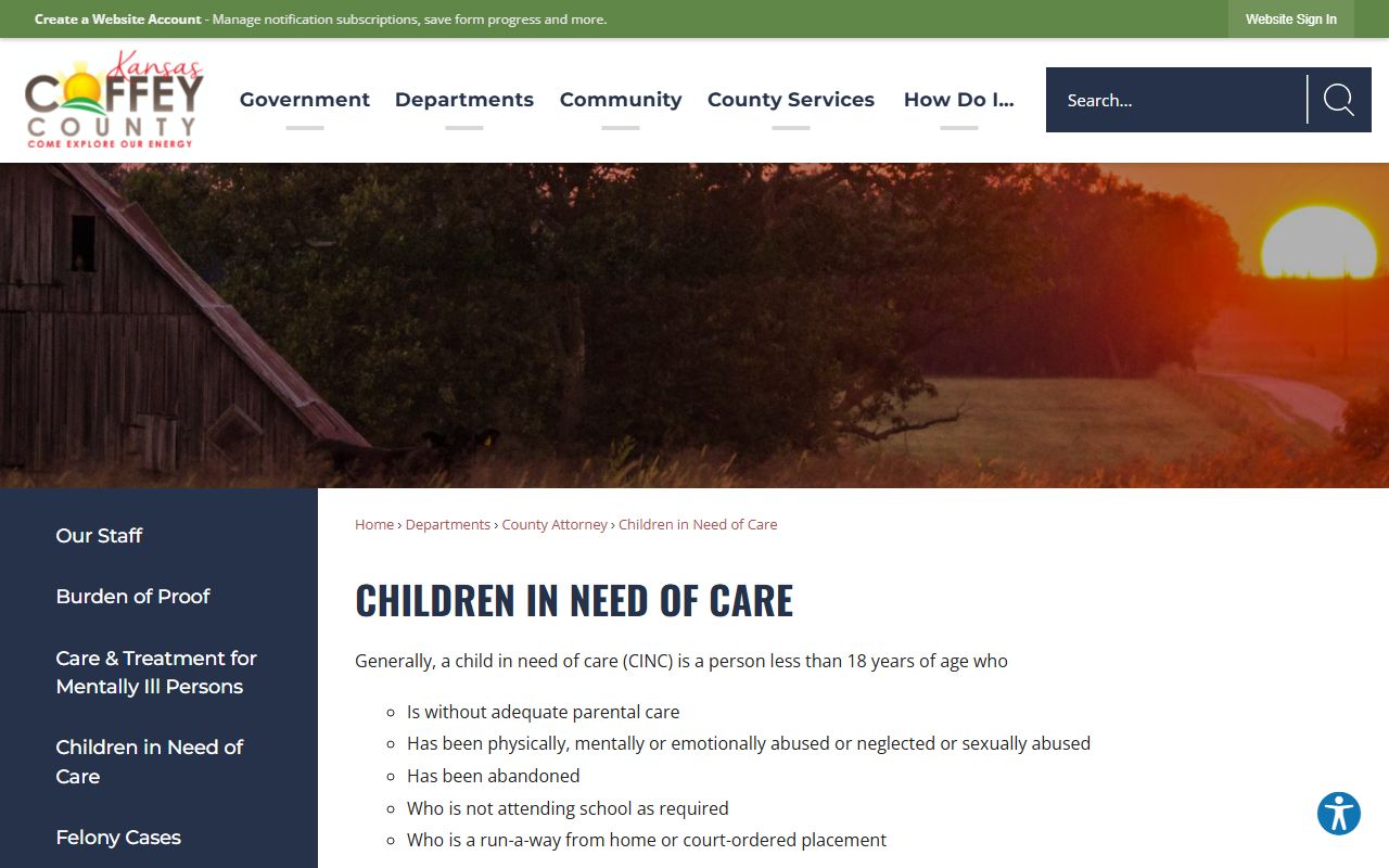 Coffey County criminal court records child in need of care prosecutor page