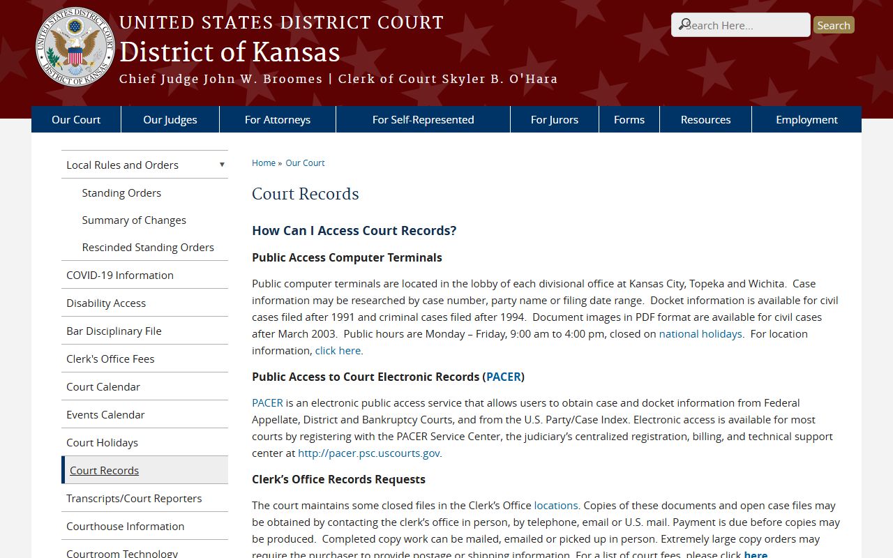 Coffey County federal court records District of Kansas page