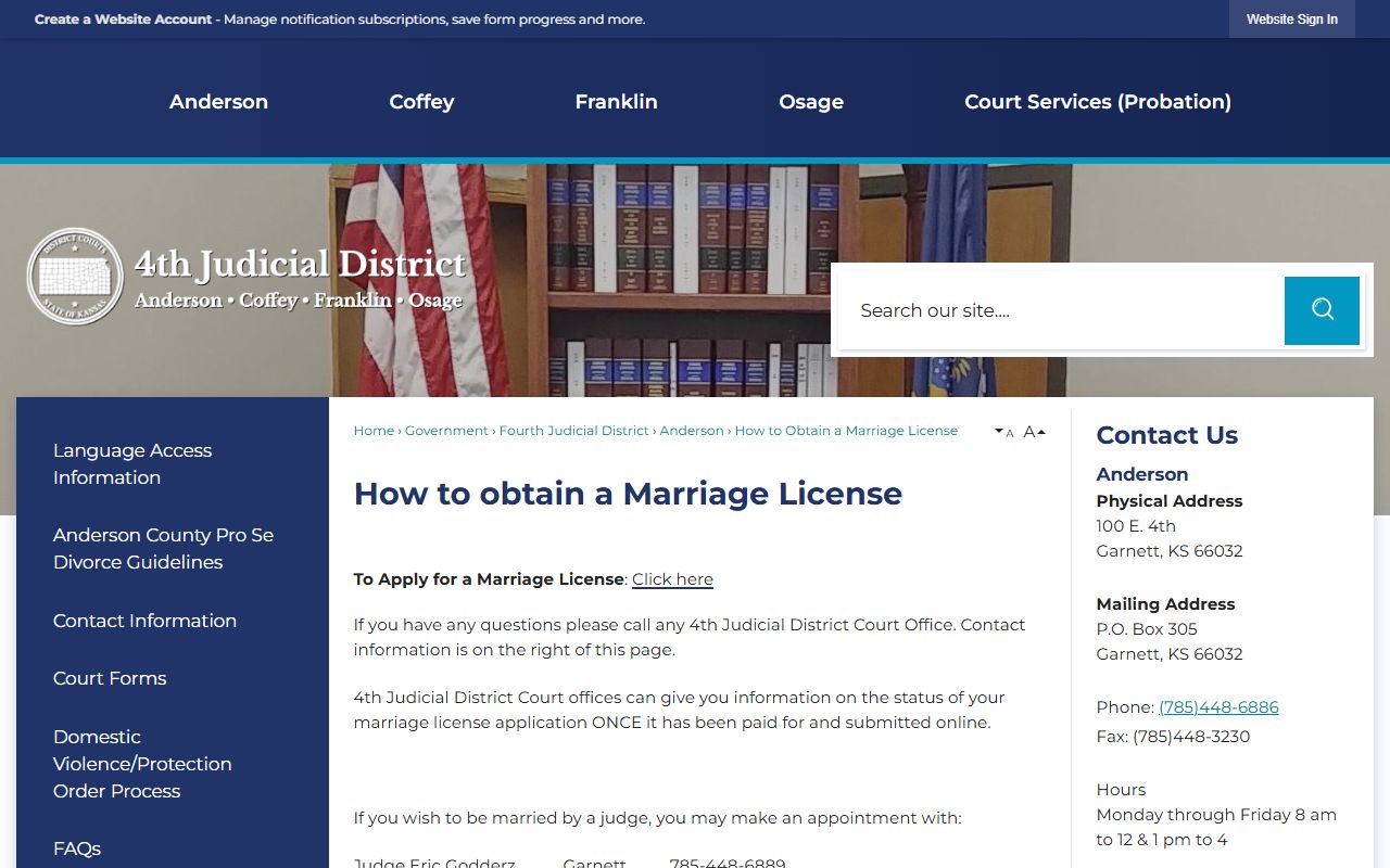 Fourth Judicial District marriage license instructions for Kansas applicants