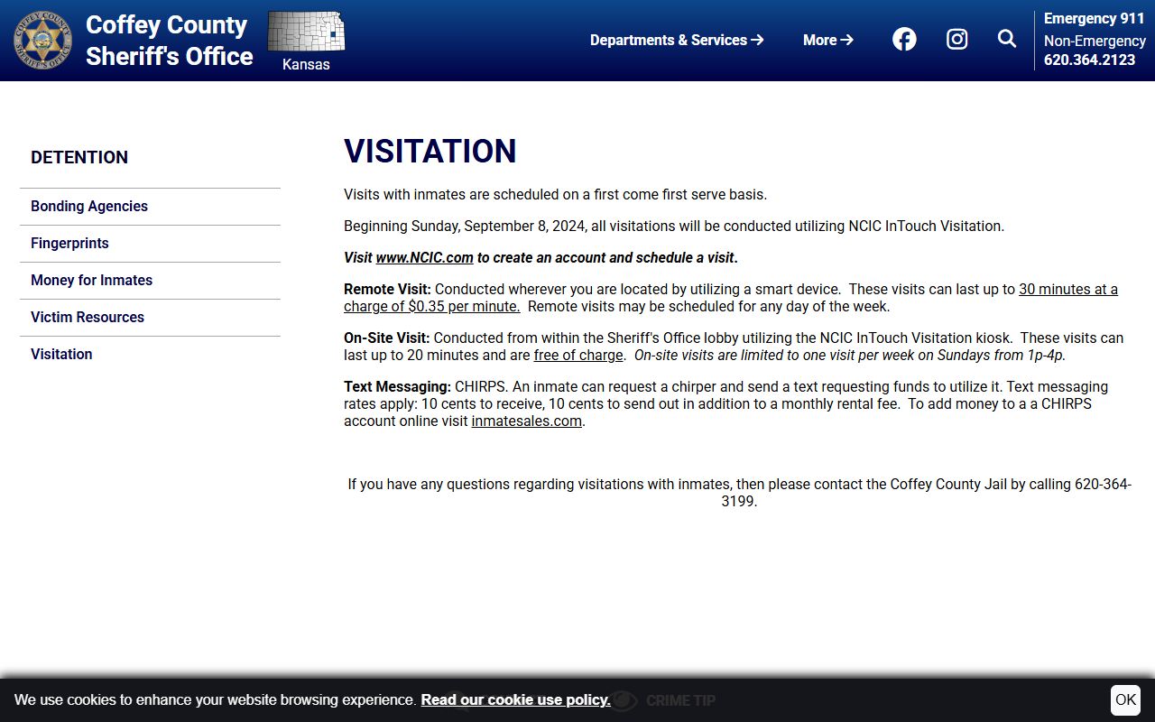 Coffey County warrant search and jail visitation rules